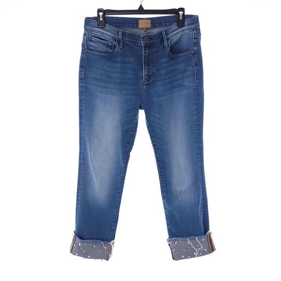 DRIFTWOOD Blue Cropped Jeans with Embellished Cuffs - Picture 3 of 16